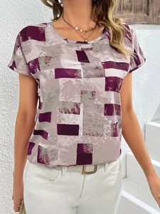 Summer Style: Easy-Care Geometric Casual Blouse | Non-Sheer Woven Top for Women - M