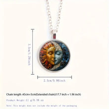 Load image into Gallery viewer, Stunning Round Pendant Necklace - Unique Sun &amp; Moon Pattern, Oil Paomeninting Style Glass Mosaic, Alloy Construction