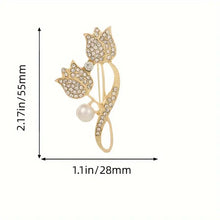 Load image into Gallery viewer, Elegant Tulip Pearl Brooch with Sparkling Diamond Simulants - White K Plated Alloy, Ideal Fashion Gift