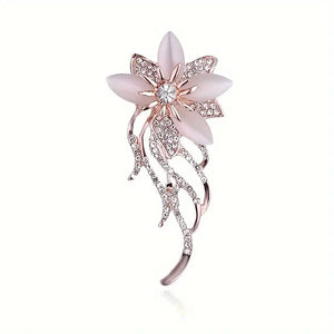 Luxury Sparkling Flower Brooch - Paved with Natural Stone for Women