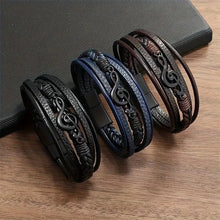 Load image into Gallery viewer, Fashionable Retro Music Note PU Leather Minimalist Multi-Layer Magnetic Buckle Bracelet for Men - Perfect for Music Lovers