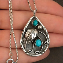 Load image into Gallery viewer, Unique Boho Pendant Necklace - Vibrant Faux Turquoise Stone, Delicate Feather-Shaped Tag Pendant, Stylish Jewelry Unisex Design