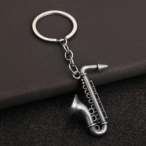 Vintage-Style Miniature Metal Saxophone Keychain - Retro Music-Themed Accessory with Zinc Alloy Material and Durable Construction