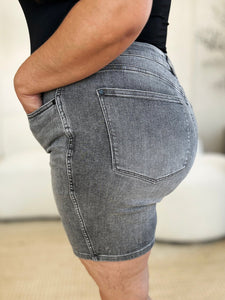 Full Size High Waist Washed Denim Shorts, Gray - #shop_name - Shorts