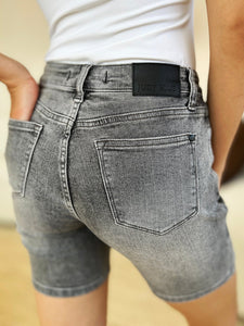 Full Size High Waist Washed Denim Shorts, Gray - #shop_name - Shorts