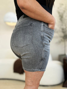 Full Size High Waist Washed Denim Shorts, Gray - #shop_name - Shorts