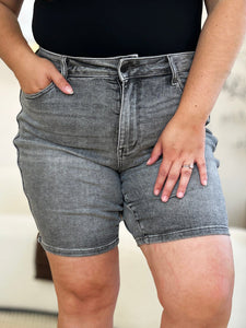 Full Size High Waist Washed Denim Shorts, Gray - #shop_name - Shorts