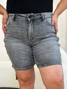 Full Size High Waist Washed Denim Shorts, Gray - #shop_name - Shorts