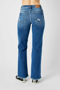 Full Size Mid Rise Distressed Raw Hem Jeans - #shop_name - Pants