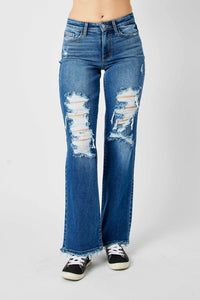 Full Size Mid Rise Distressed Raw Hem Jeans - #shop_name - Pants