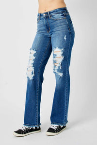 Full Size Mid Rise Distressed Raw Hem Jeans - #shop_name - Pants