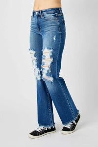 Full Size Mid Rise Distressed Raw Hem Jeans - #shop_name - Pants