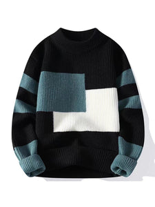 Men's Loose Crew Neck Contrast Color Sweater in 3 Colors