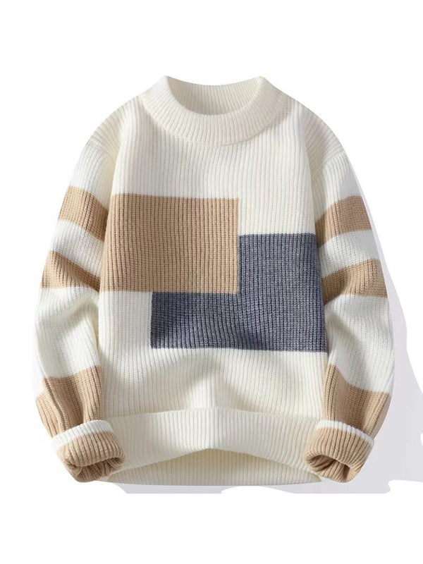 Men's Loose Crew Neck Contrast Color Sweater in 3 Colors