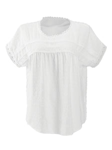 Women's new round neck pullover short sleeve lace top