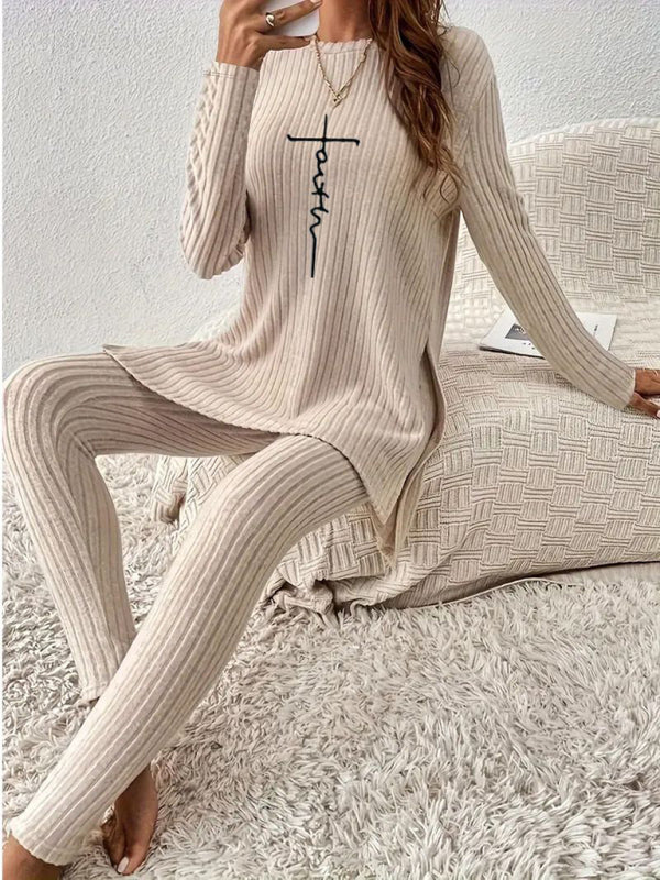 Fashion Long Sleeves Letter Print Sportswear, Two-piece Suit for Girls and Women