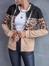 Load image into Gallery viewer, Ivy Lane Drawstring Leopard Zip Up Hooded Jacket - #shop_name - women clothes