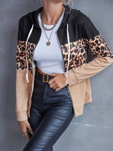 Load image into Gallery viewer, Ivy Lane Drawstring Leopard Zip Up Hooded Jacket - #shop_name - women clothes