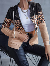 Load image into Gallery viewer, Ivy Lane Drawstring Leopard Zip Up Hooded Jacket - #shop_name - women clothes