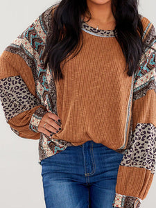 Leopard Round Neck Long Sleeve Sweatshirt in 2 Colors - #shop_name - women clothes