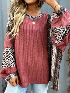 Leopard Round Neck Long Sleeve Sweatshirt in 2 Colors - #shop_name - women clothes