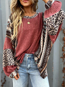 Leopard Round Neck Long Sleeve Sweatshirt in 2 Colors - #shop_name - women clothes