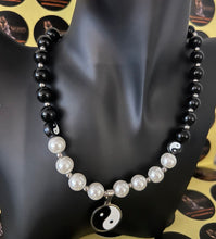 Load image into Gallery viewer, Very Unique Yin and Yang Necklace with Black and Pearl Beads and Pendant