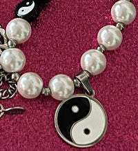 Load image into Gallery viewer, Very Unique Yin and Yang Necklace with Black and Pearl Beads and Pendant