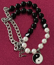 Load image into Gallery viewer, Very Unique Yin and Yang Necklace with Black and Pearl Beads and Pendant