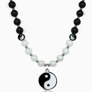 Very Unique Yin and Yang Necklace with Black and Pearl Beads and Pendant