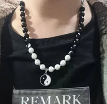 Load image into Gallery viewer, Very Unique Yin and Yang Necklace with Black and Pearl Beads and Pendant