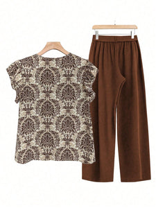 Printed Ruffled Cap Sleeve Top and Pants Set in 4 Beautiful Colors - #shop_name - women clothes