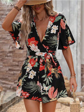 Load image into Gallery viewer, Printed Surplice Half Sleeve Tie Waist Romper, Floral Design, in 2 Colors - #shop_name - women clothes