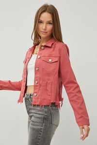 RISEN Full Size Raw Hem Button Up Cropped Denim Jacket Plus Size - #shop_name - women clothes