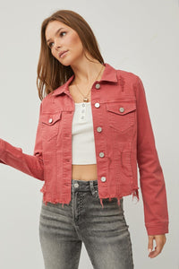 RISEN Full Size Raw Hem Button Up Cropped Denim Jacket Plus Size - #shop_name - women clothes