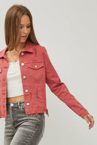 RISEN Full Size Raw Hem Button Up Cropped Denim Jacket Plus Size - #shop_name - women clothes