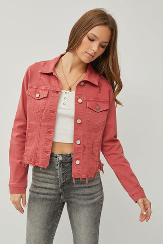 RISEN Full Size Raw Hem Button Up Cropped Denim Jacket Plus Size - #shop_name - women clothes