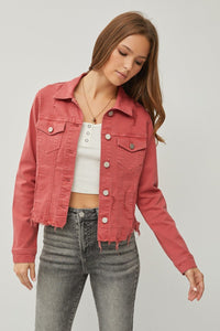 RISEN Full Size Raw Hem Button Up Cropped Denim Jacket Plus Size - #shop_name - women clothes