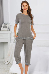 Round Neck Short Sleeve Top and Capris Pants Lounge Set in 3 Colors - #shop_name - women clothes