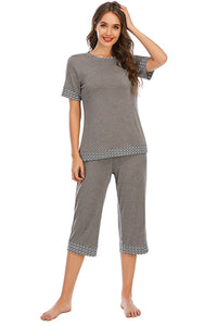 Round Neck Short Sleeve Top and Capris Pants Lounge Set in 3 Colors - #shop_name - women clothes