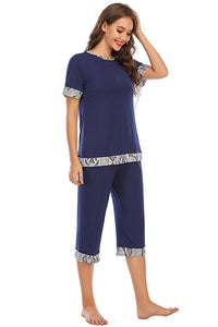 Round Neck Short Sleeve Top and Capris Pants Lounge Set in 3 Colors - #shop_name - women clothes