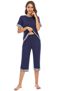 Round Neck Short Sleeve Top and Capris Pants Lounge Set in 3 Colors - #shop_name - women clothes