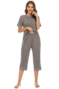 Round Neck Short Sleeve Top and Capris Pants Lounge Set in 3 Colors - #shop_name - women clothes