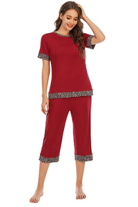 Round Neck Short Sleeve Top and Capris Pants Lounge Set in 3 Colors - #shop_name - women clothes