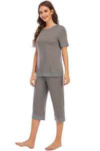 Round Neck Short Sleeve Top and Capris Pants Lounge Set in 3 Colors - #shop_name - women clothes