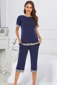 Round Neck Short Sleeve Top and Capris Pants Lounge Set in 3 Colors - #shop_name - women clothes