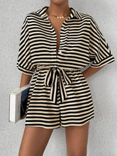 Load image into Gallery viewer, Tie Waist Half Button Striped Romper in 5 Colors - #shop_name - women clothes