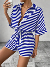 Load image into Gallery viewer, Tie Waist Half Button Striped Romper in 5 Colors - #shop_name - women clothes