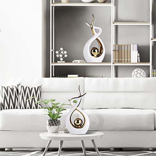 suruim Home Decoration Modern Abstract Art Ceramic Statue Dining Table Decoration Dining Room Office core, Living Room Decoration, Coffee Table Center (White Gold(Short))