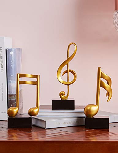 HAUCOZE 3pcs Music Note Decor Gifts Musical Figurine Modern Statue Sculpture Table Centerpiece Crafts Gold Home Arts 7.5inch